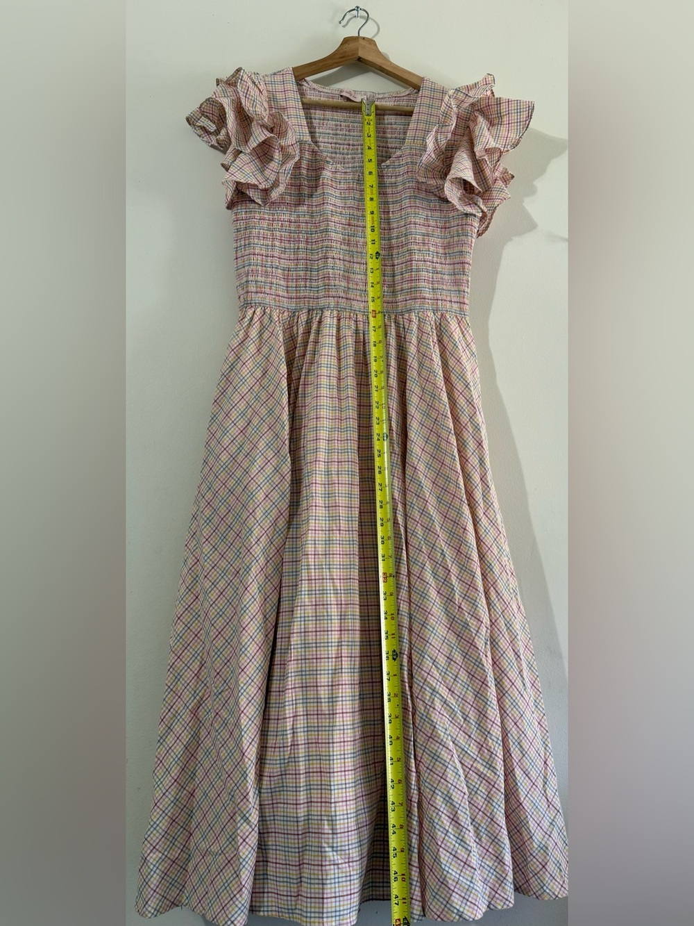 Ivy City Co Pink Plaid Ruffle Sleeve Smocked Midi Dress - Picture 3 of 6